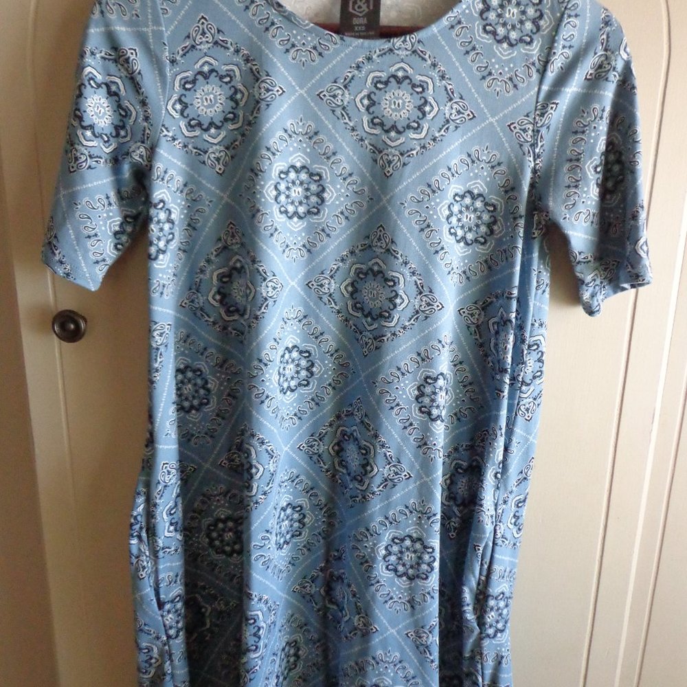 NWOT AGNES & DORA A-Frame Dress XXS Side Pockets Handkerchief Blue
